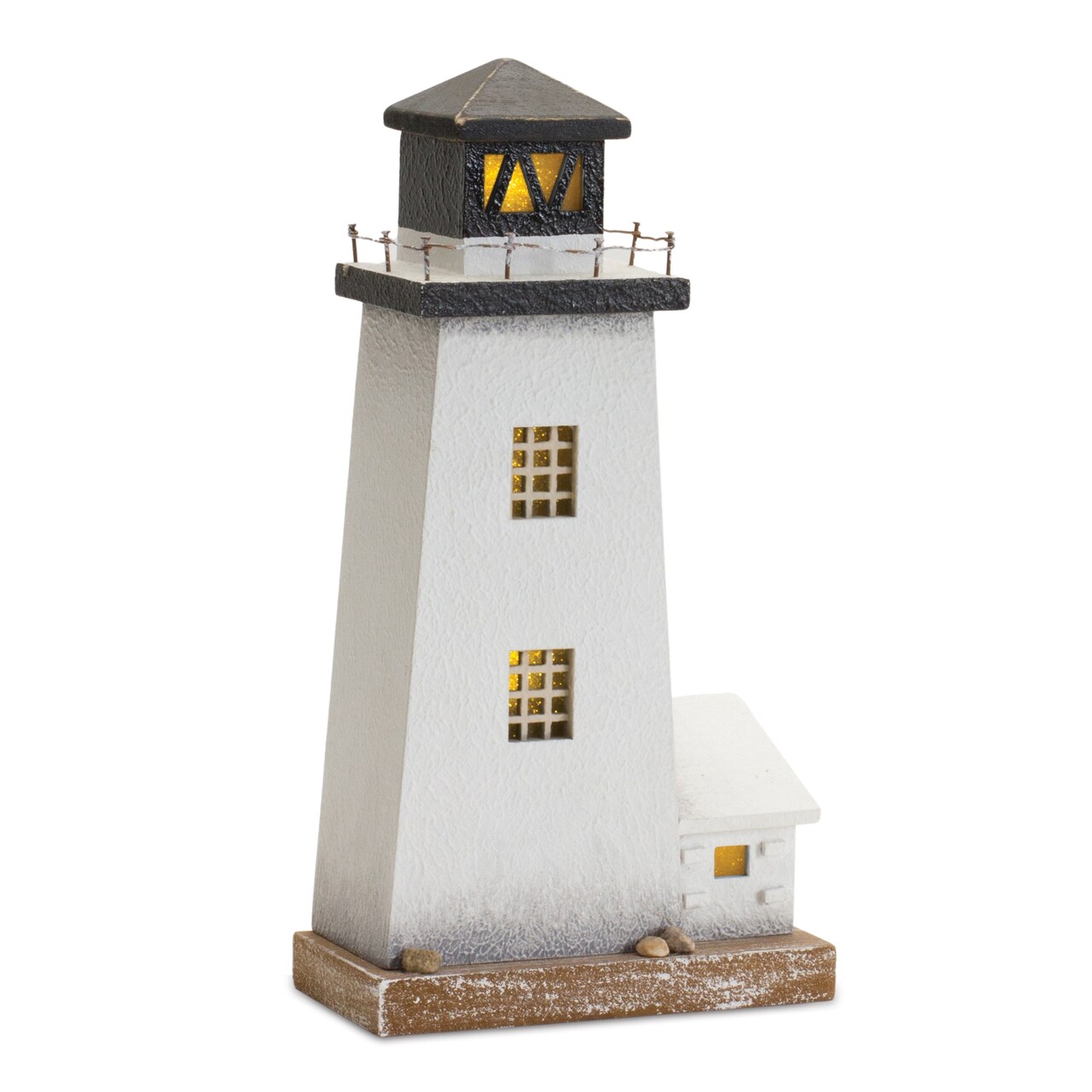 Melrose 10" White and Brown Lighted Lighthouse Tabletop Decoration